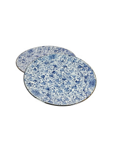 Assiette plate fleurs bleu