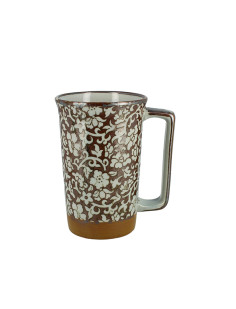 Mug fleur blanche fond maron