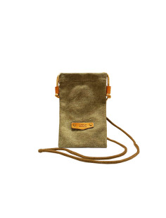 Pochette tissus croute de cuir olive