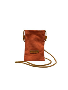 Pochette tissus croute de cuir mandarine