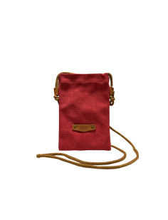 Pochette tissus croute de cuir rouge